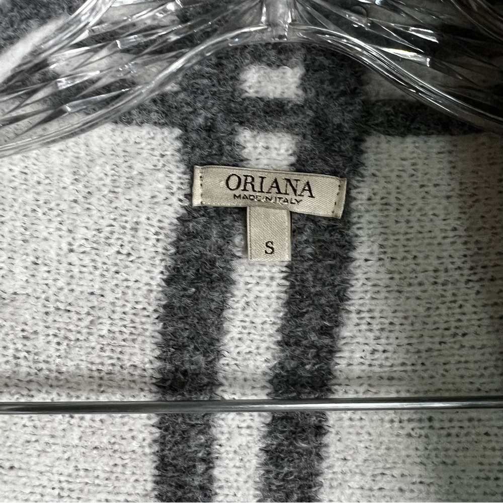 Oriana Made In Italy Gray White Plaid Wool Blend‎ Open Front Blanket Cardigan - Picture 5 of 7